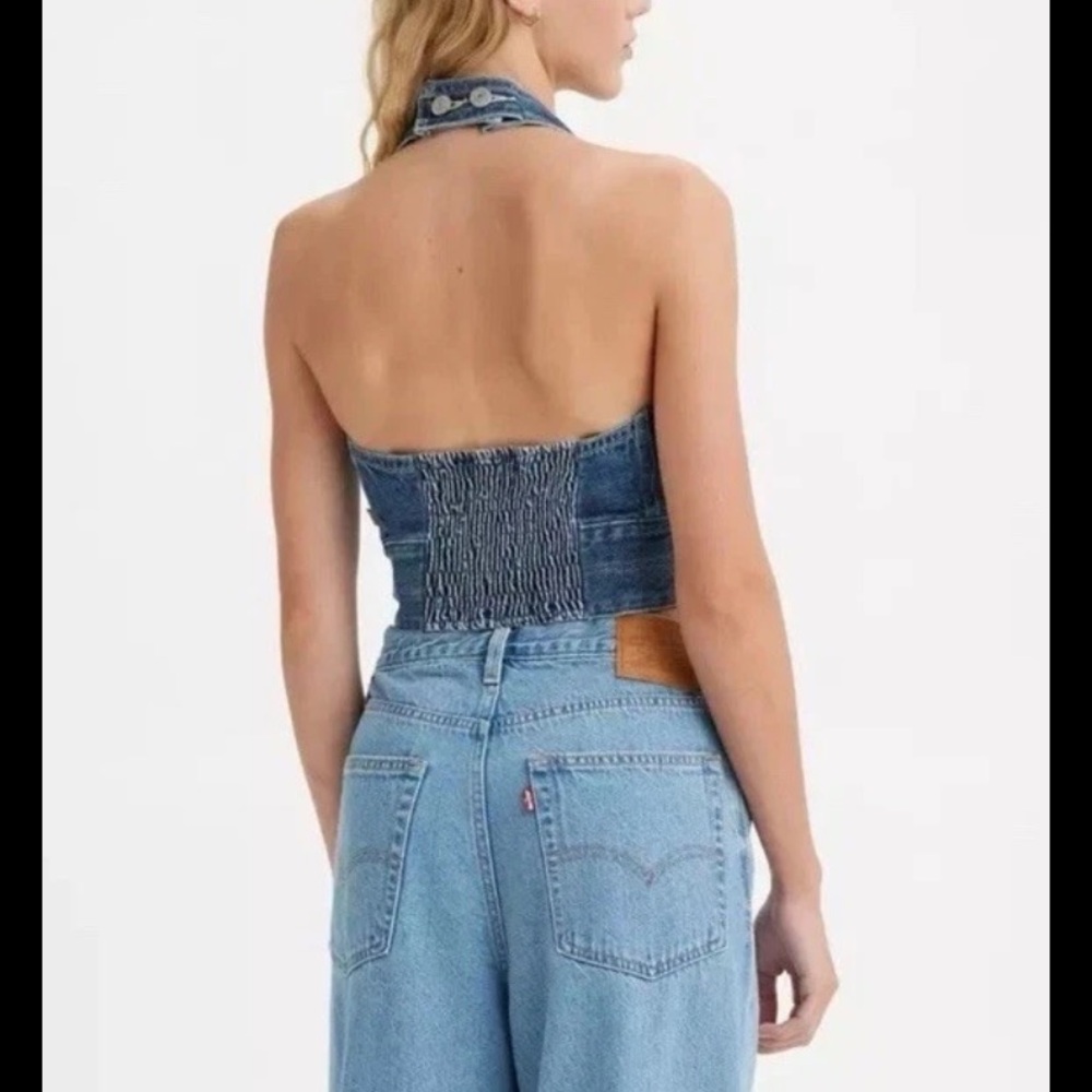 Levi's DAISY Denim JEAN Cowgirl Crop Top HALTER Stretch S110786 SIZE Large NWT - Picture 7 of 13